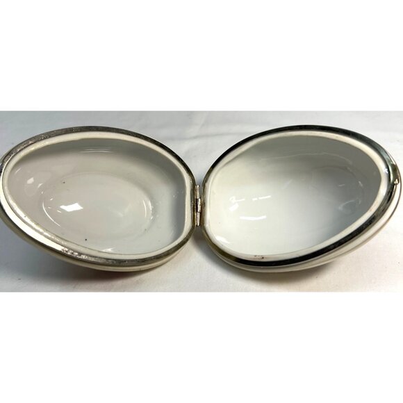 Vintage Lefton Japan Porcelain Egg-Shaped Trinket Box With Floral & Butterfly De - Picture 5 of 6